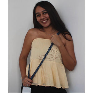Denim phone sling lanyard by JOD, upcycled denim crossbody bag for phone and cards