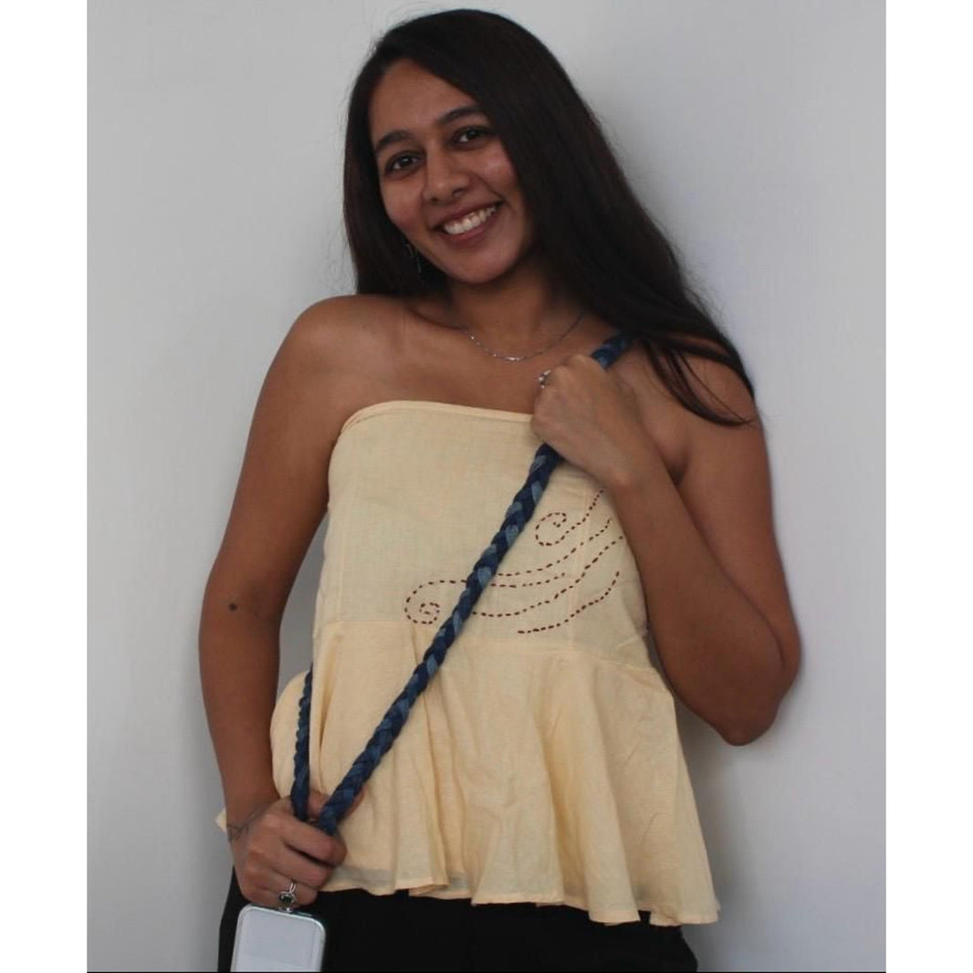 Denim phone sling lanyard by JOD, upcycled denim crossbody bag for phone and cards