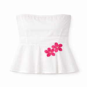 Summer floral tube top for women with handcrafted flower accents, breathable strapless top perfect for warm weather outfits.