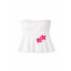Summer floral tube top for women with handcrafted flower accents, breathable strapless top perfect for warm weather outfits.