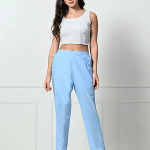 Women’s Linen Cotton Palazzo Pants – Effortless Style & Breathable Comfort | Blue - EarthBased 