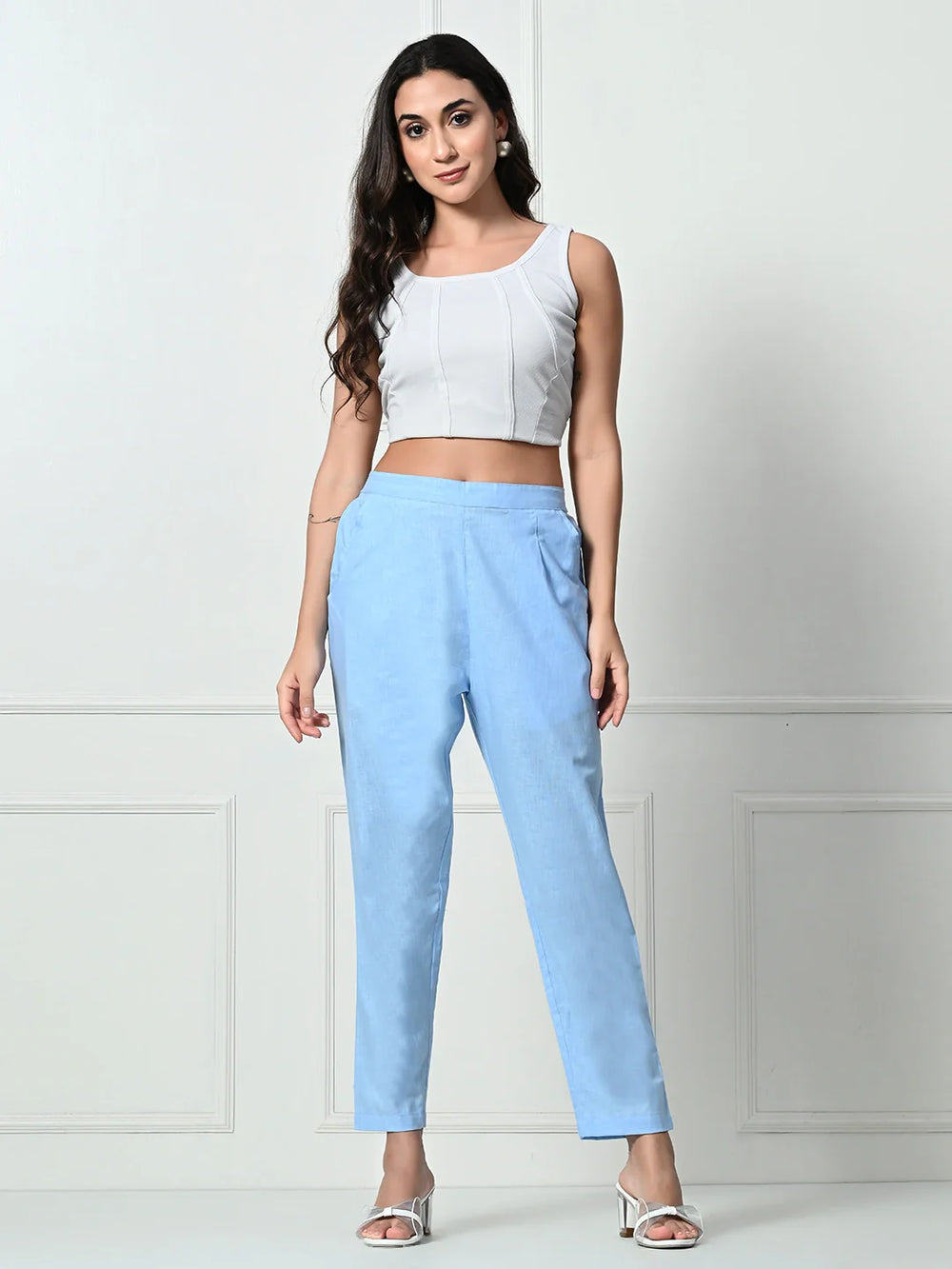Women’s Linen Cotton Palazzo Pants – Effortless Style & Breathable Comfort | Blue - EarthBased 