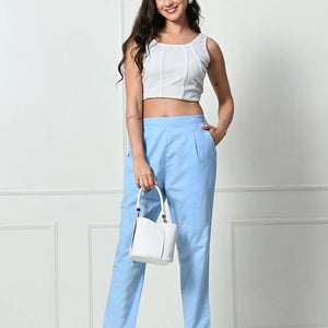 Women’s Linen Cotton Palazzo Pants – Effortless Style & Breathable Comfort | Blue - EarthBased 