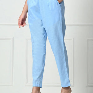 Women’s Linen Cotton Palazzo Pants – Effortless Style & Breathable Comfort | Blue - EarthBased 