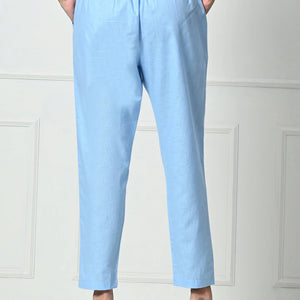 Women’s Linen Cotton Palazzo Pants – Effortless Style & Breathable Comfort | Blue - EarthBased 