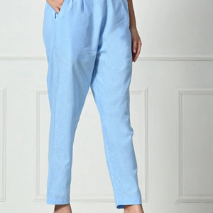 Women’s Linen Cotton Palazzo Pants – Effortless Style & Breathable Comfort | Blue - EarthBased 