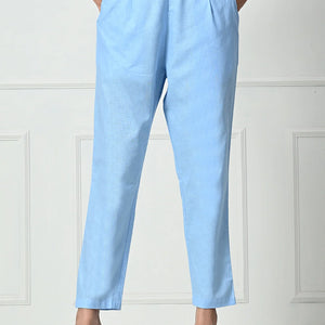 Women’s Linen Cotton Palazzo Pants – Effortless Style & Breathable Comfort | Blue - EarthBased 