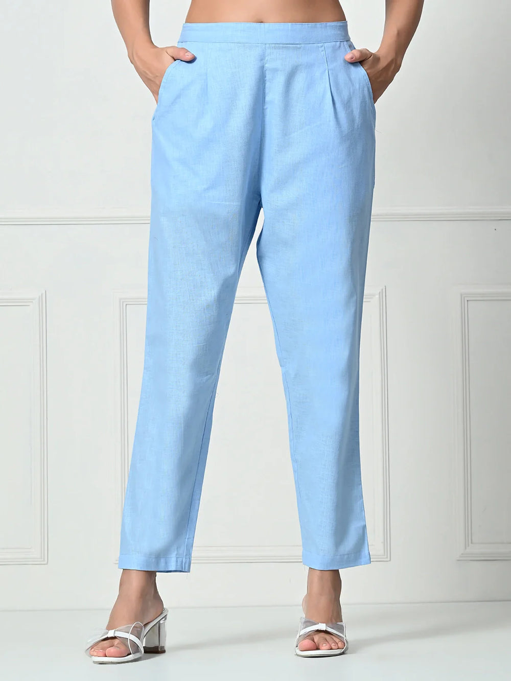 Women’s Linen Cotton Palazzo Pants – Effortless Style & Breathable Comfort | Blue - EarthBased 