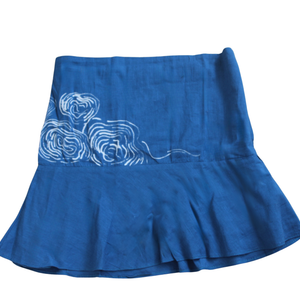 Blue artistic cotton tube top with hand drawn design, comfortable strapless summer top for warm weather styling.
