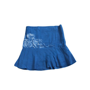 Blue artistic cotton tube top with hand drawn design, comfortable strapless summer top for warm weather styling.
