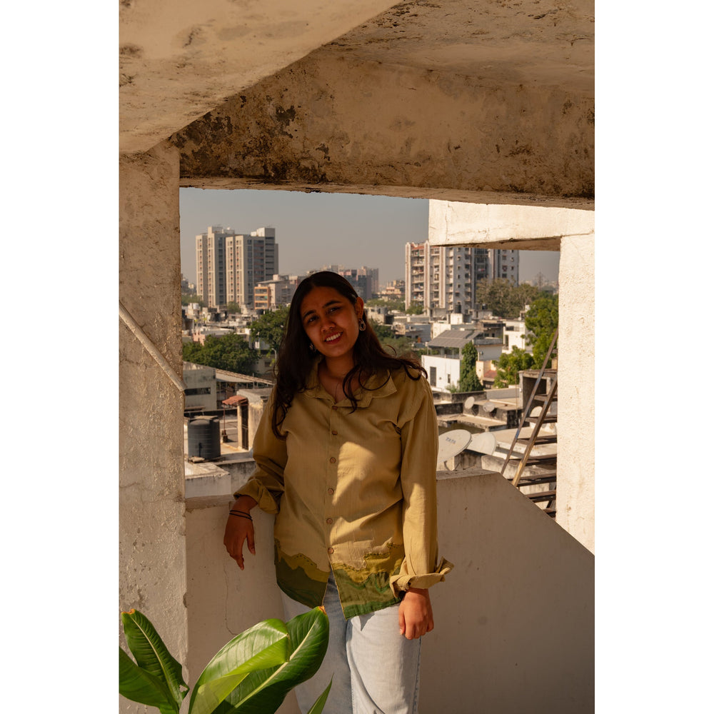 Woman wearing a relaxed fit pure cotton shirt for women, breathable casual shirt perfect for everyday styling and summer wear.