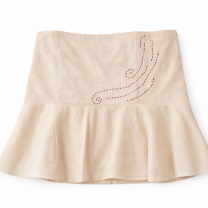 Beige cotton tube top with decorative stitching