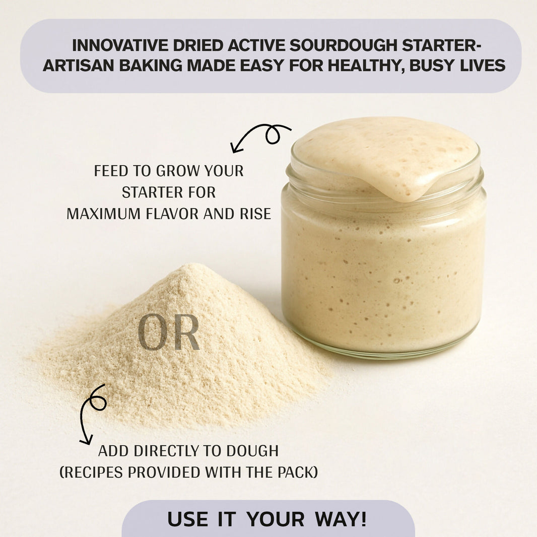 Alla’s Posh Flavors Sourdough Starter | Active Instant Culture for Homemade Artisan Bread, Baguette, Ciabatta, Focaccia, Pizza Crust & More | Direct Use with Step-by-Step Recipes | Support Included | Commercial Yeast Replacement (5 x 10 g Sachets)