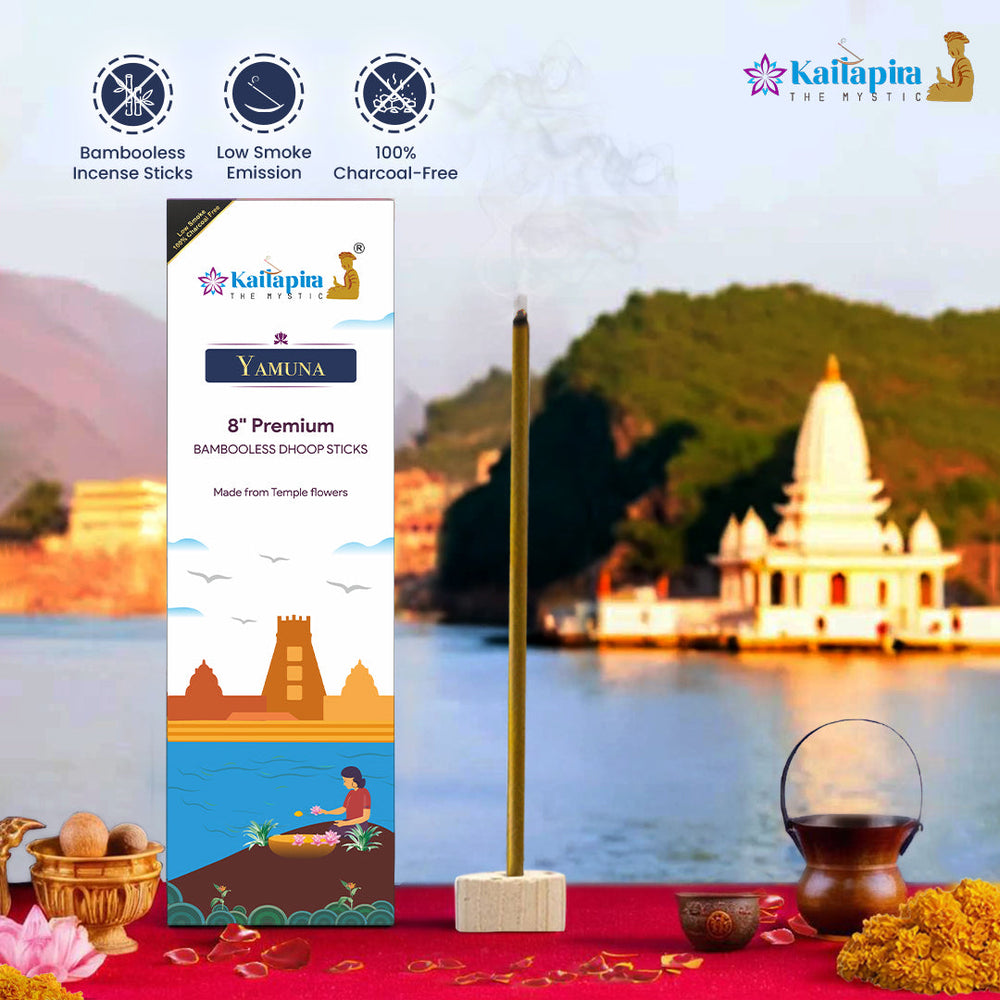 Yamuna 8″ Premium Dhoop Batti, Incense Sticks (Pack of 20 Sticks) | Pack of 2 - EarthBased 