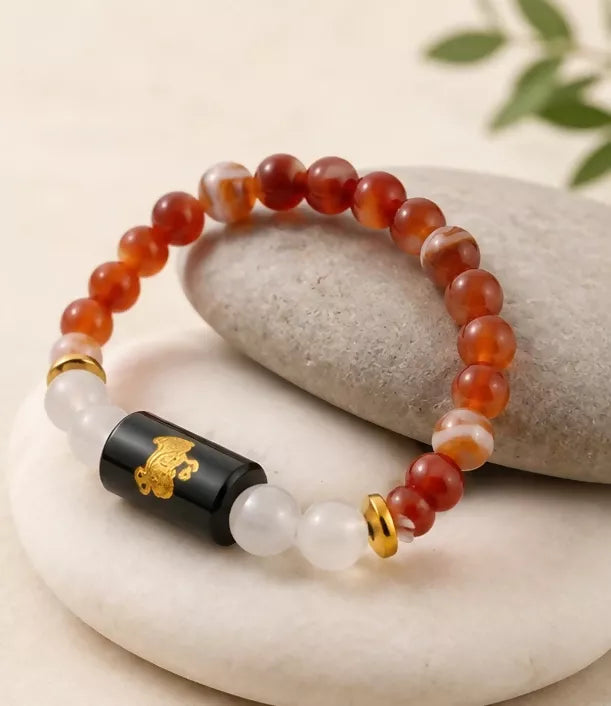 Virgo zodiac crystal bracelet in natural Carnelian and Milky Quartz by Nature Heal