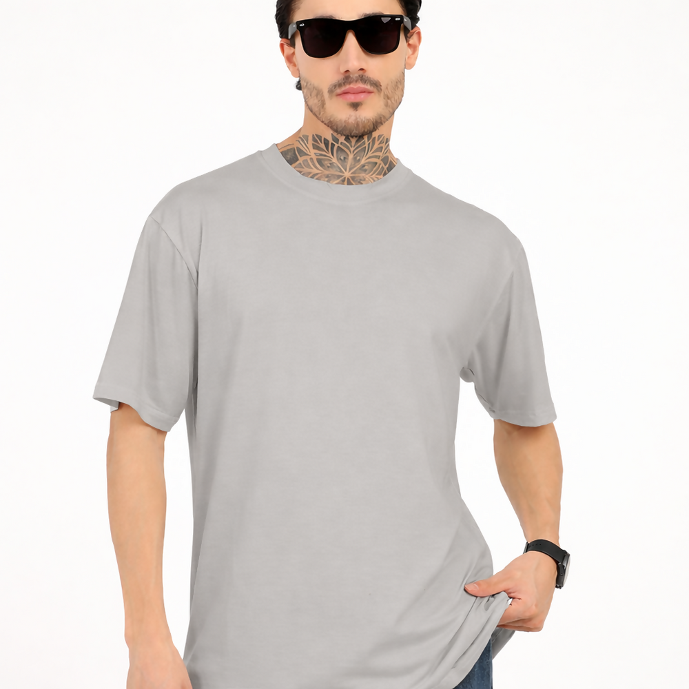 Men Oversized Plain Bamboo T-Shirt – Soft, Breathable & Sustainable | Gray - EarthBased 