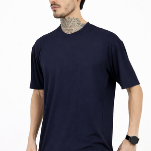 Men Oversized Plain Bamboo T-Shirt – Soft, Breathable & Sustainable | Navy - EarthBased 