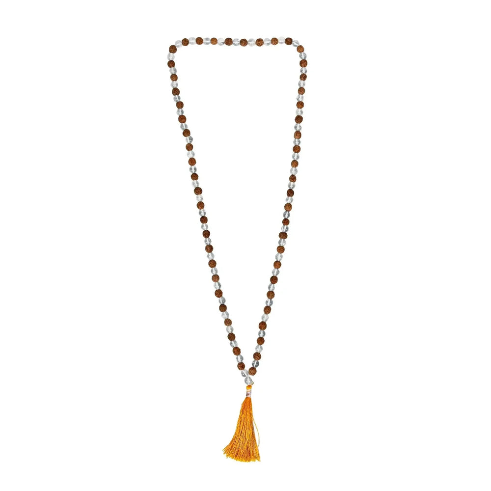 Clear Quartz & Rudraksha Certified Gemstone Mala - EarthBased 