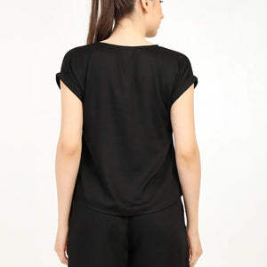 Women’s Modal Satin Night Suit – 2PC Soft Shirt & Shorts Sleepwear | Black - EarthBased 