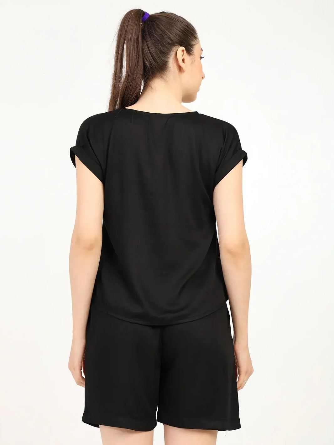 Women’s Modal Satin Night Suit – 2PC Soft Shirt & Shorts Sleepwear | Black - EarthBased 