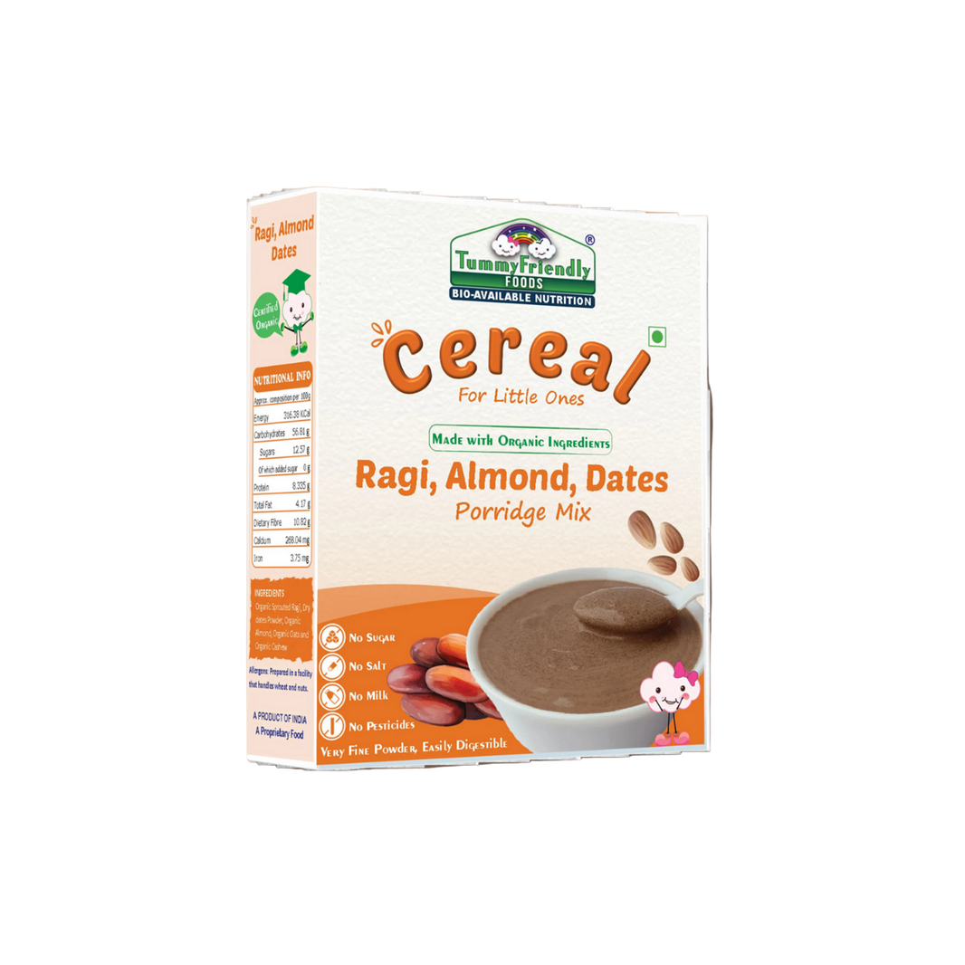 TummyFriendly Foods Sprouted Ragi, Almond, Dates Porridge Mix Cereal (200 g, 8+ Months) - EarthBased 