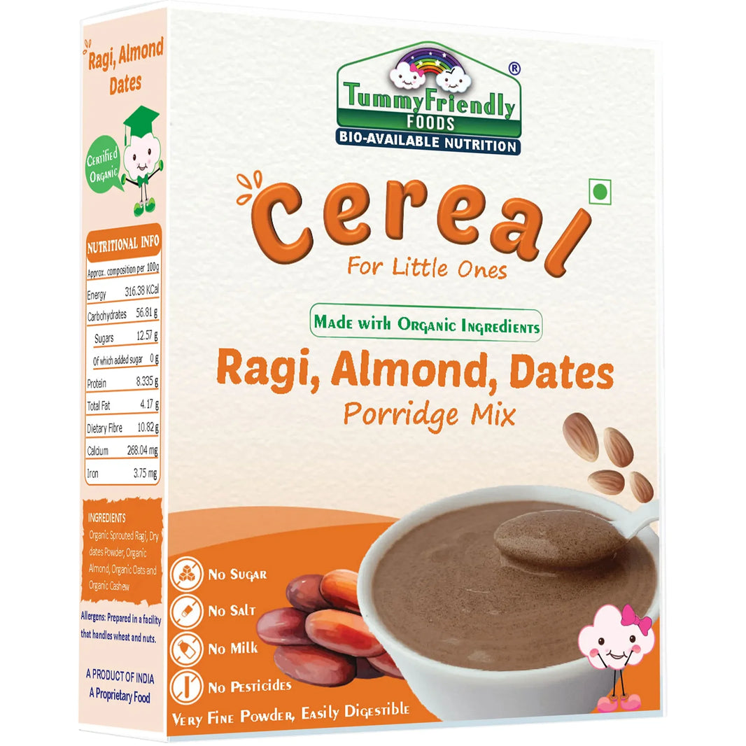 TummyFriendly Foods Sprouted Ragi, Almond, Dates Porridge Mix Cereal (200 g, 8+ Months) - EarthBased 
