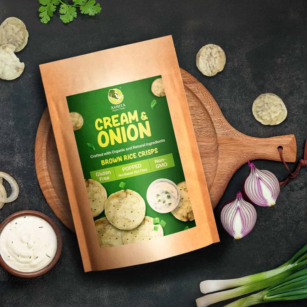Brown rice Crips, Cream & Onion - 20g | 2 x Pack of 5 - EarthBased 