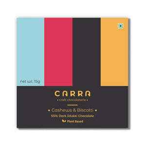 CARRA Cashews & Biscotti in 55% Dark Chocolate 15G - EarthBased 