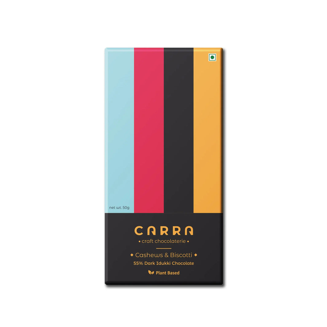 CARRA Cashews & Biscotti in 55% Dark Chocolate 50G - EarthBased 