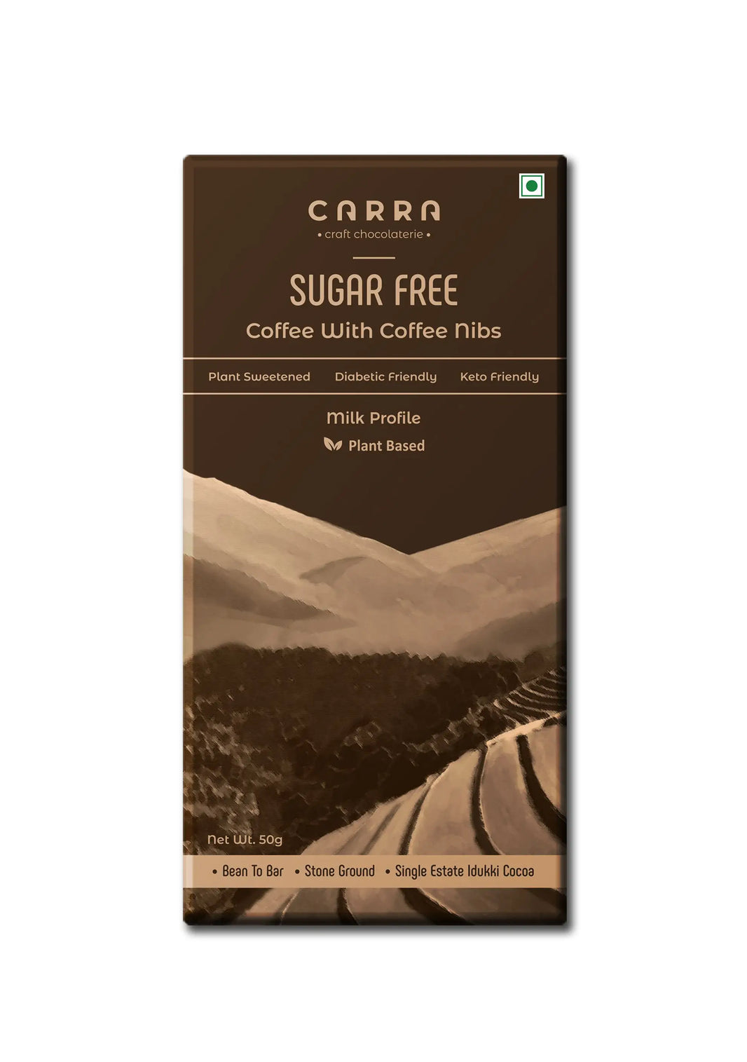 CARRA Coffee with coffee nibs in Plant Based Milk Chocolate 50G - EarthBased 