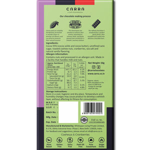 CARRA Cashews & Cranberries in 55% Dark Chocolate 50G - EarthBased 