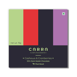 CARRA Cashews & Cranberries in 55% Dark Chocolate 15G - EarthBased 