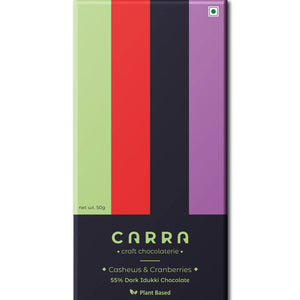 CARRA Cashews & Cranberries in 55% Dark Chocolate 50G - EarthBased 