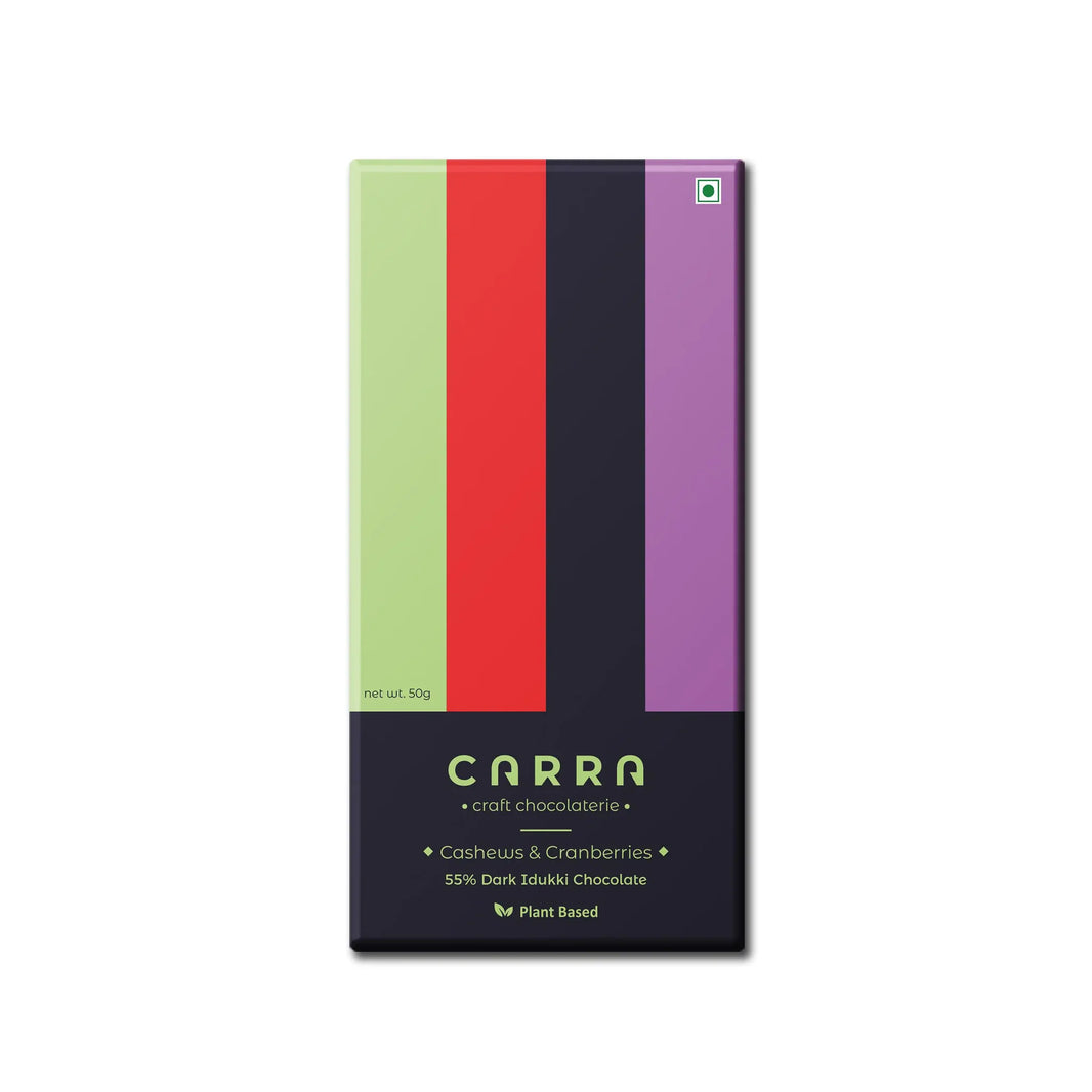 CARRA Cashews & Cranberries in 55% Dark Chocolate 50G - EarthBased 