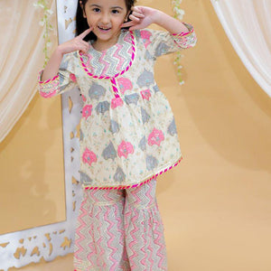 Kid’s Girls Pure Cotton Jaipur Block Printed Indian Ethnic Festive Party Wear Suit Sets | Pink - EarthBased 