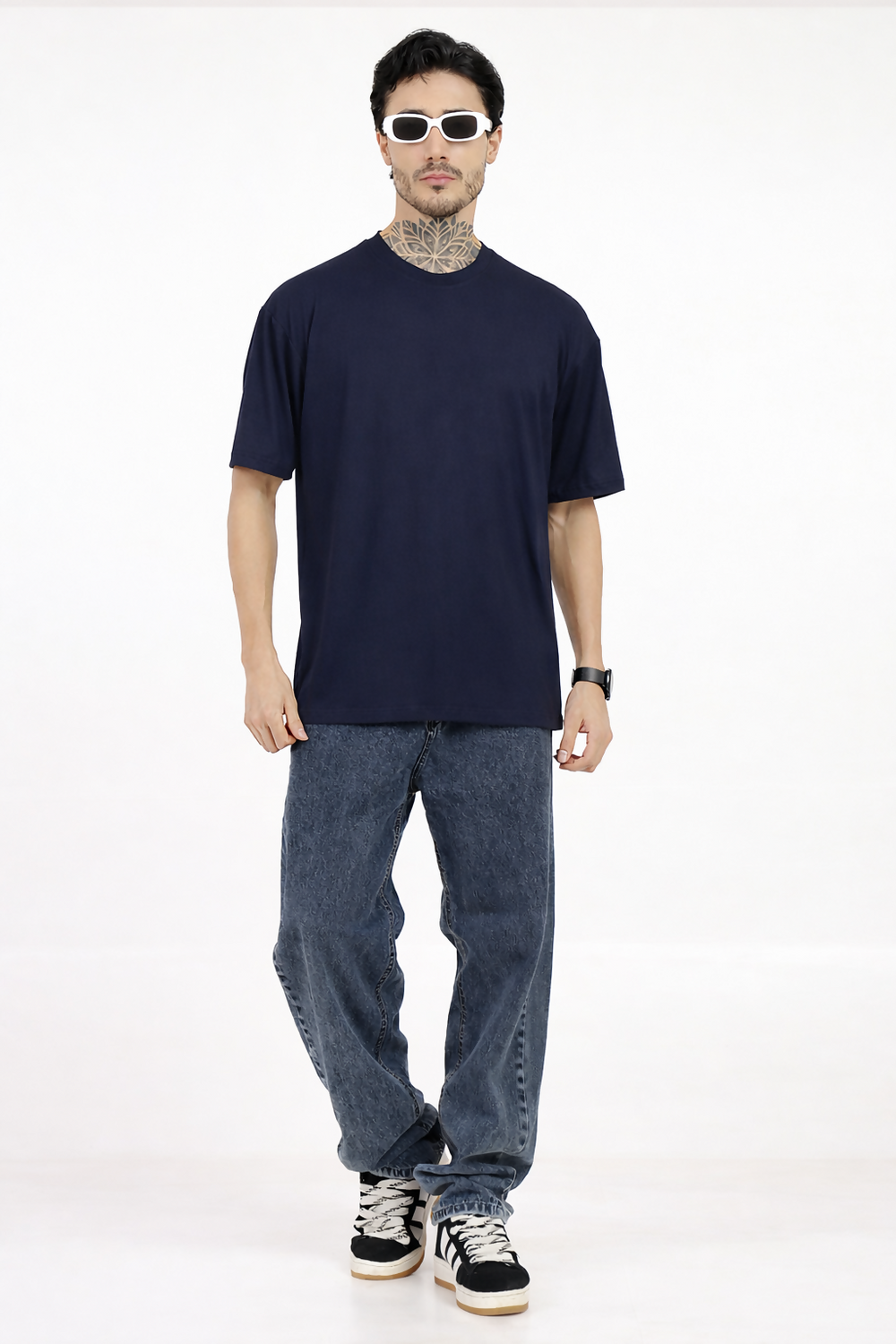 Men Oversized Plain Bamboo T-Shirt – Soft, Breathable & Sustainable | Navy - EarthBased 