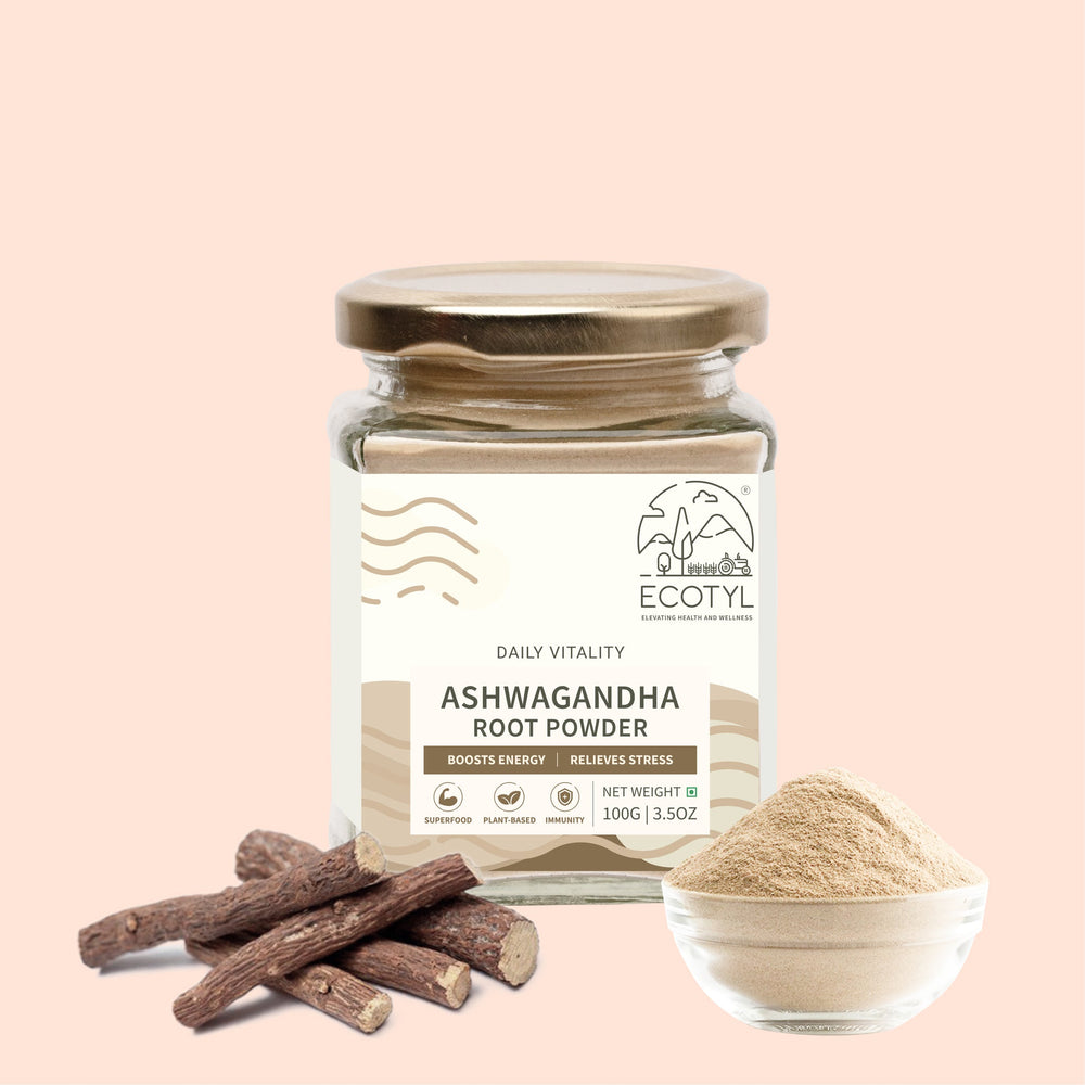 Ecotyl Ashwagandha Root Powder jar with ashwagandha root