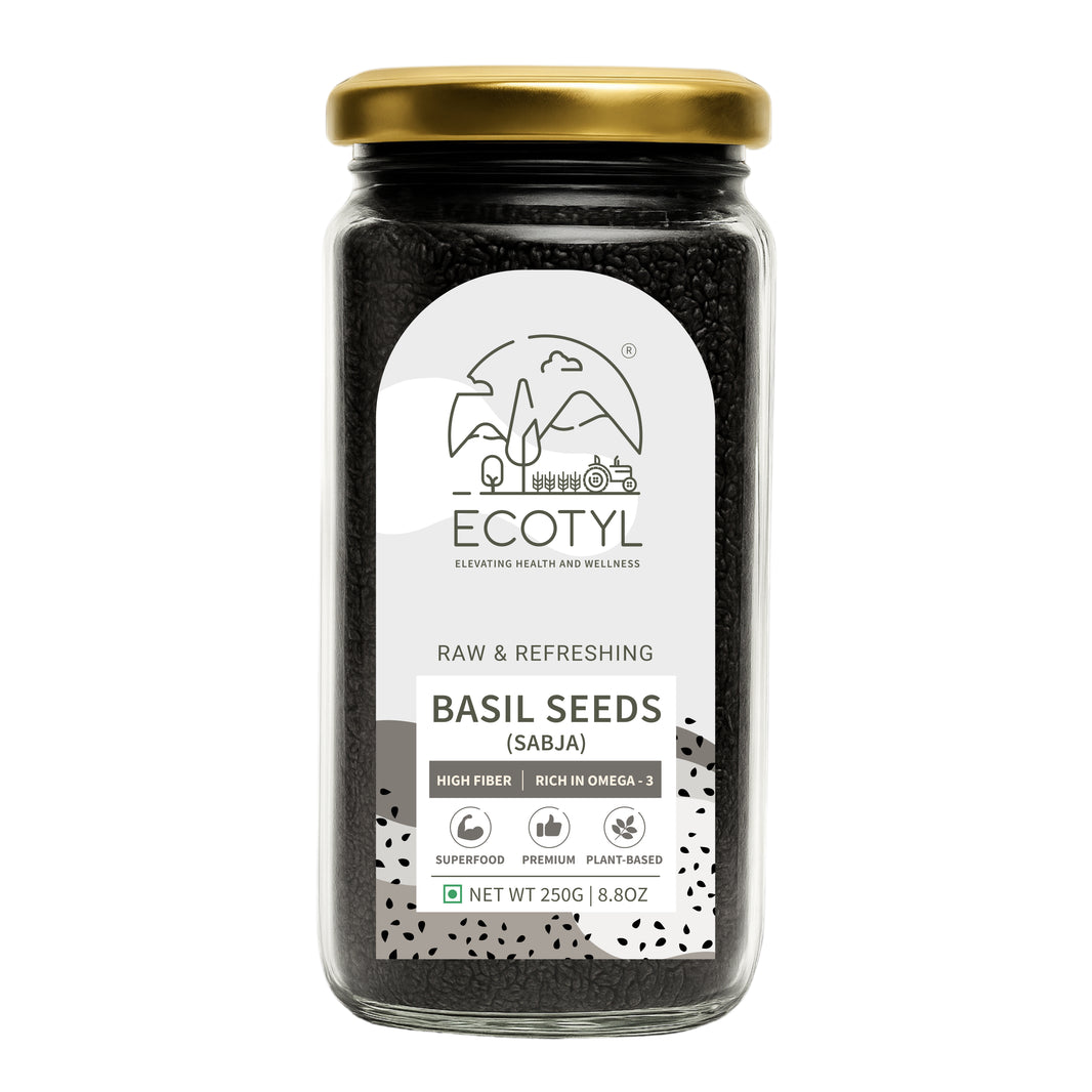 Ecotyl Basil Seeds Sabja 250g jar front label