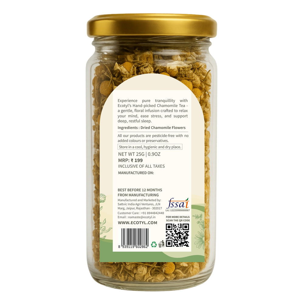 Ecotyl Chamomile Tea back label with ingredients and FSSAI details