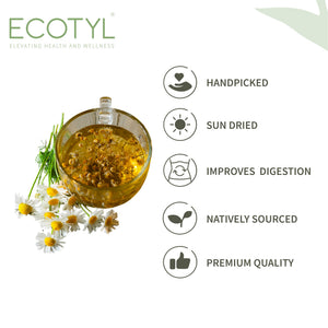 Ecotyl Chamomile Tea features: handpicked, sundried, improves digestion, naturally sourced, premium quality