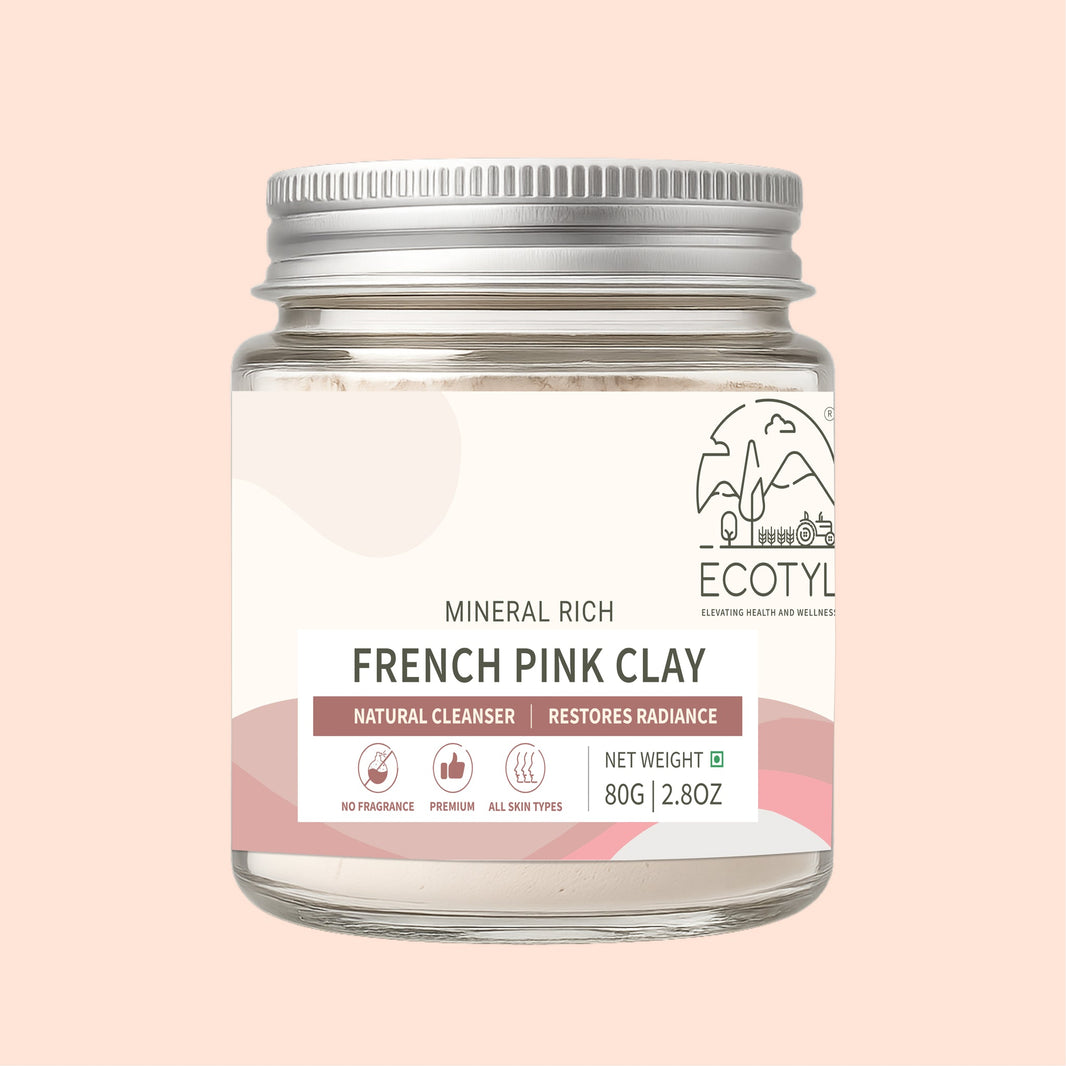 Ecotyl French Pink Clay 80g jar on pink background