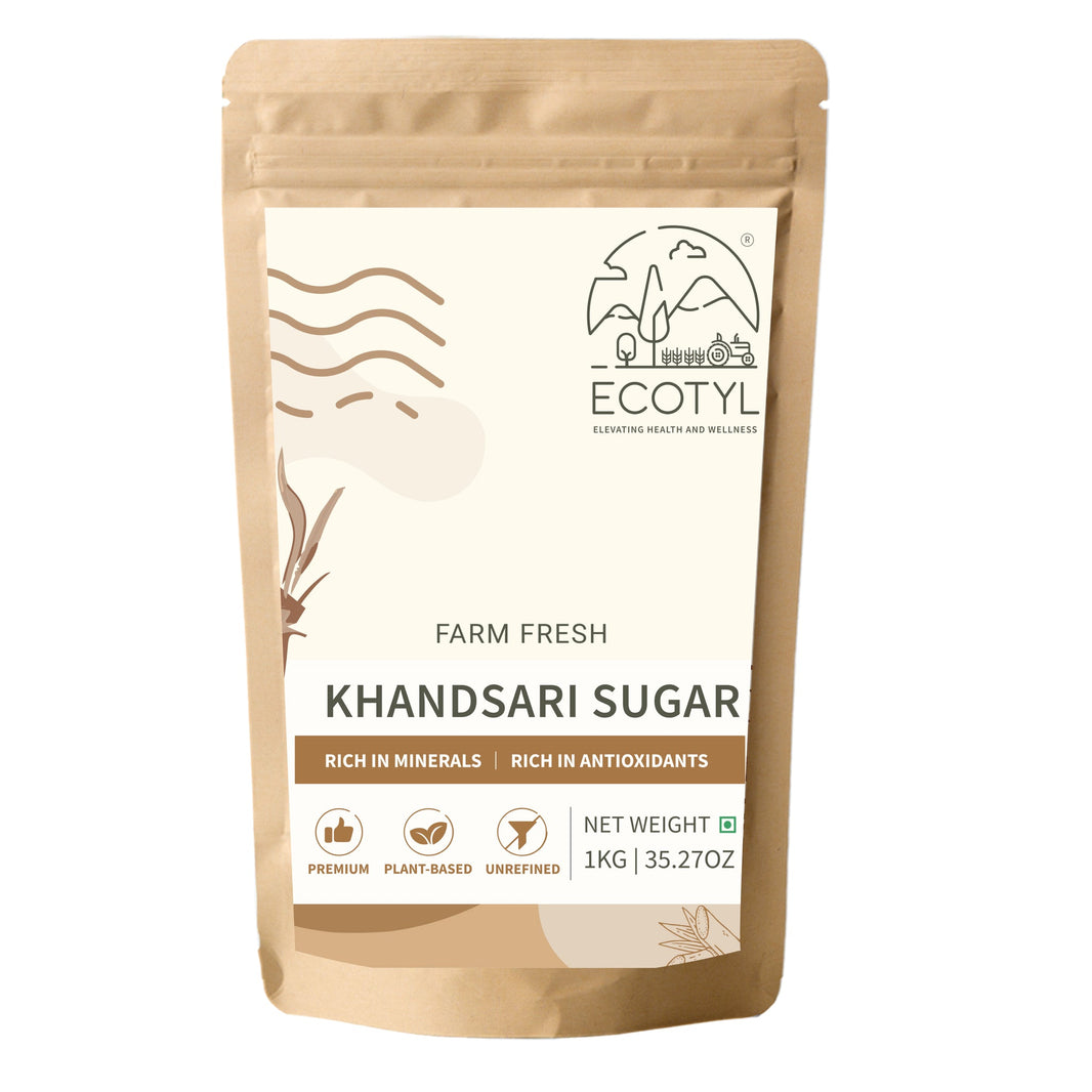 Ecotyl Khandsari Sugar 1kg pouch front label
