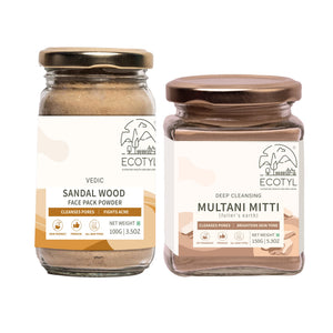 Ecotyl Sandalwood Powder and Multani Mitti face pack combo front labels