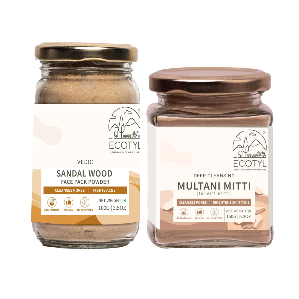 Ecotyl Sandalwood Powder and Multani Mitti face pack combo front labels
