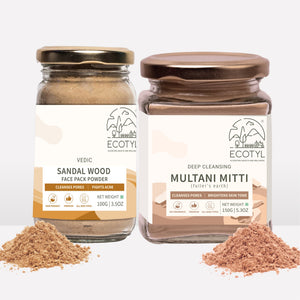 Ecotyl Skin Care Combo - Sandalwood Powder and Multani Mitti jars with powders
