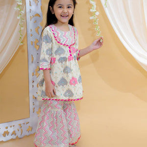 Kid’s Girls Pure Cotton Jaipur Block Printed Indian Ethnic Festive Party Wear Suit Sets | Pink - EarthBased 