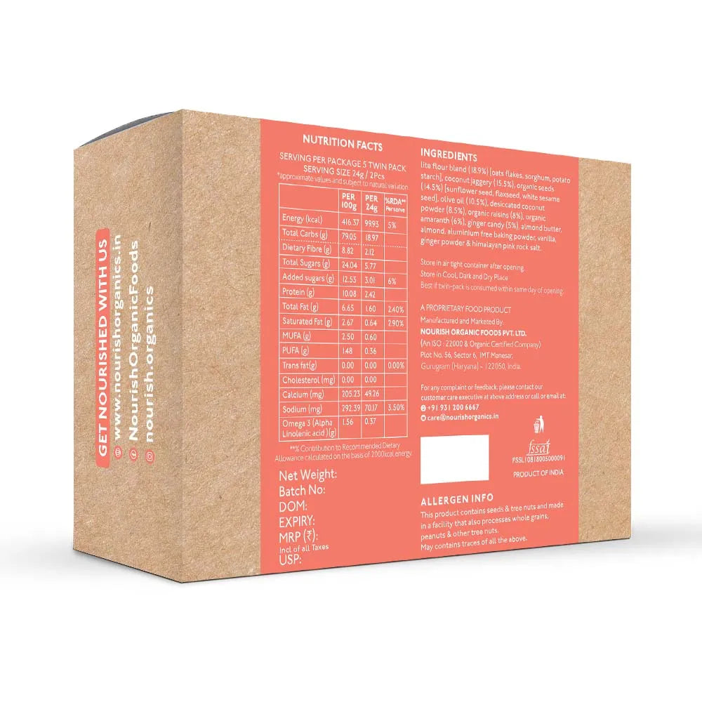 Nourish Organics Ginger Oats Cookies (Pack of 5x2) - Wheat-Free - EarthBased 