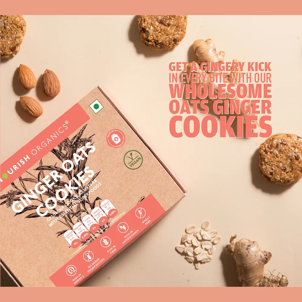 Nourish Organics Ginger Oats Cookies (Pack of 5x2) - Wheat-Free - EarthBased 