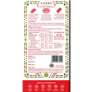 CARRA Lemon & Cranberries in Plant Based White Chocolate 50G - EarthBased 