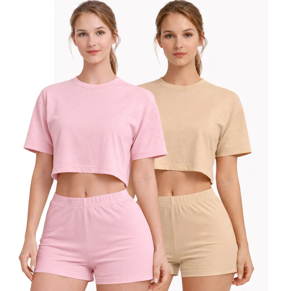 Bamboo Fabric Mid Rise Shorts | Beige and Mauve | Pack of 2 - EarthBased 